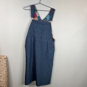 Women's Jumper Overall Dress Blue Dark Wash Midi Chambray Denim Great Condition‎
